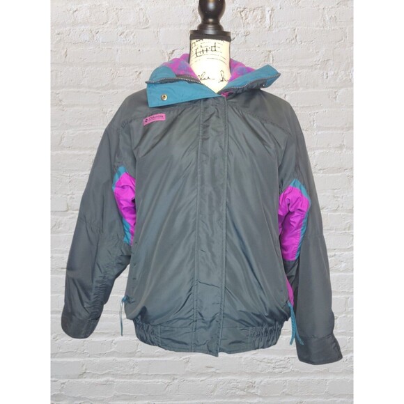 Vtg Columbia 80s Bugaboo Ski Coat MED Gray Purple 2pc Aztec Jacket Retro - Picture 1 of 15